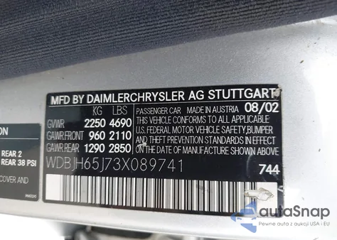 2003 Mercedes-Benz C 320 z USA, uszkodzony, nr VIN WDBJH65J73X089741